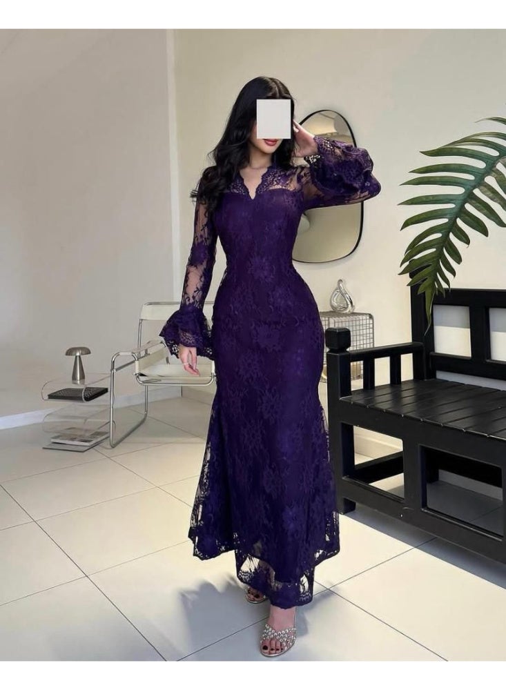 Cutie Women's Lace Maxi Evening Dress – Long Sleeve A-Line - Image 1